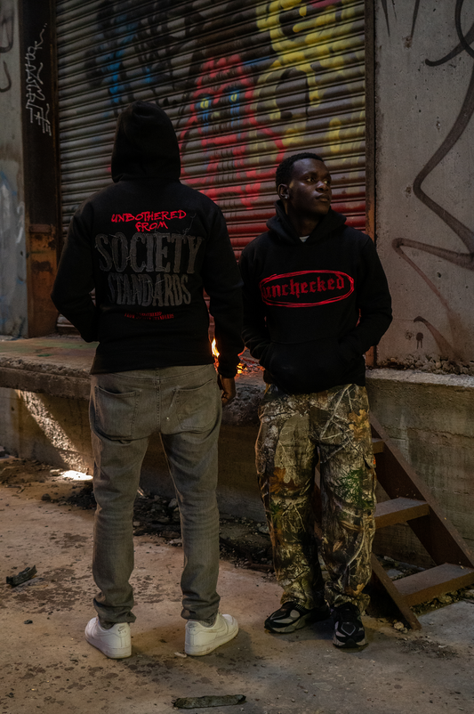 Black & Red Unchecked Hoodie DISTRESSED (Social Standards Collection)