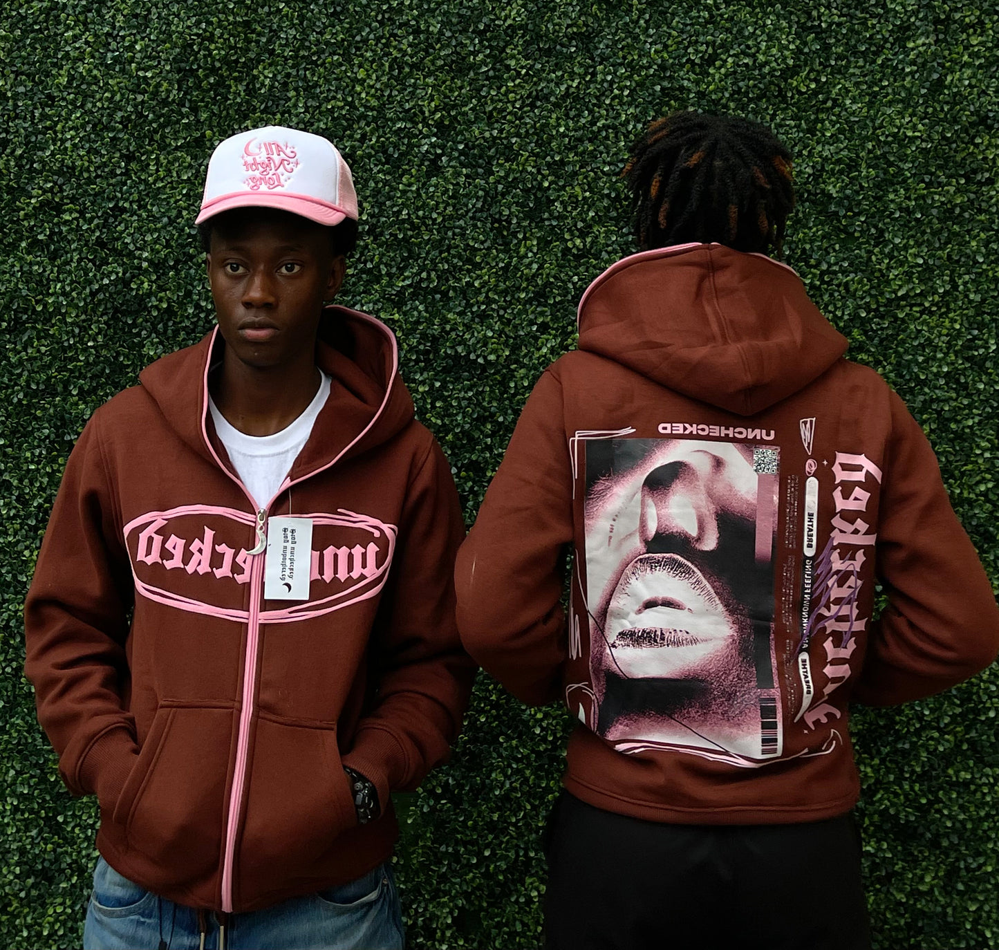 Brown & Pink full-zip hoodie (Unchecked Collection)