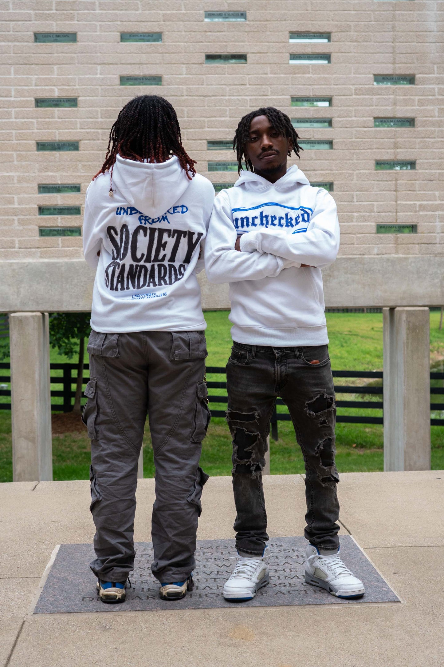 White & Blue Unchecked Hoodie DISTRESSED (Social Standards Collection)