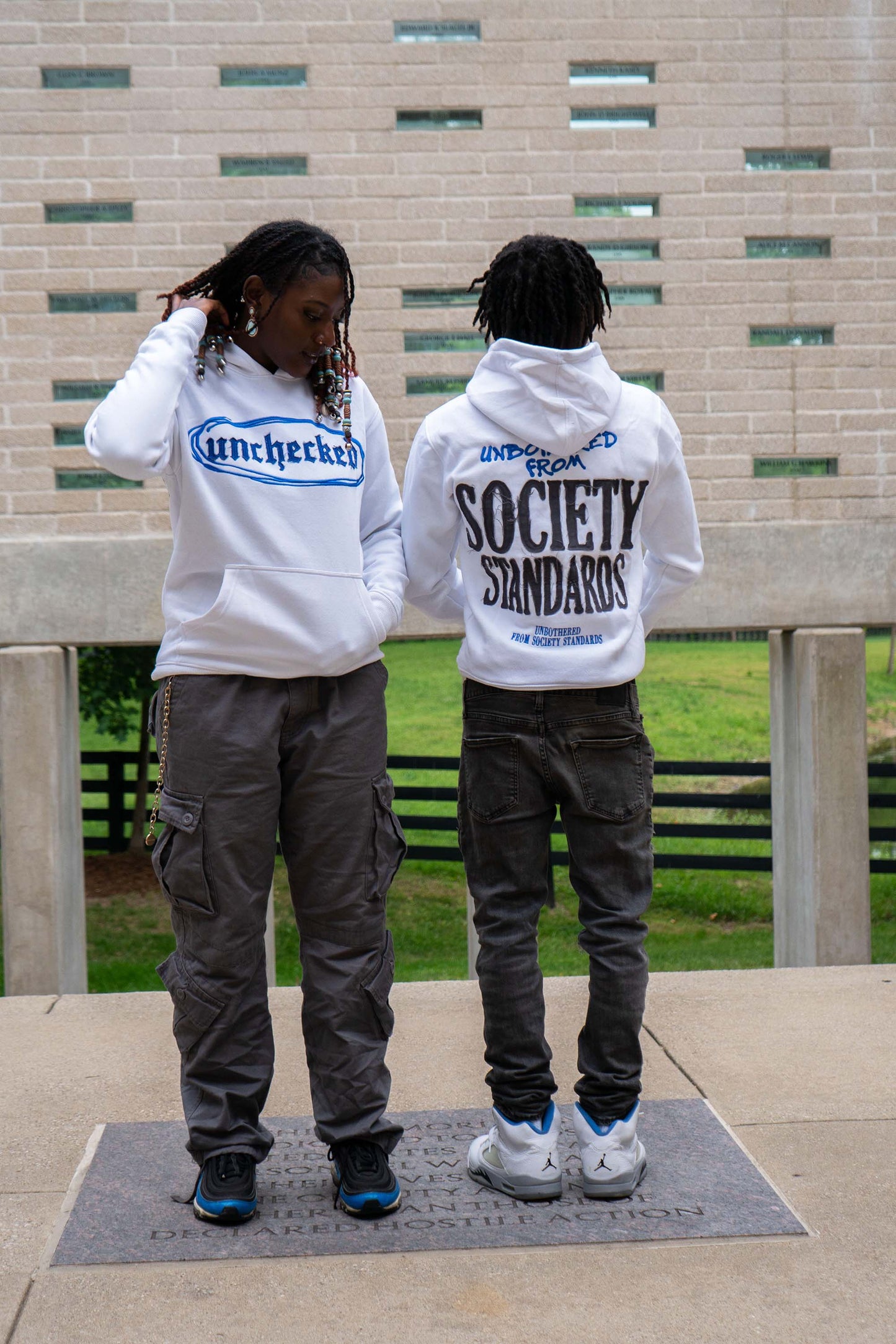 White & Blue Unchecked Hoodie DISTRESSED (Social Standards Collection)